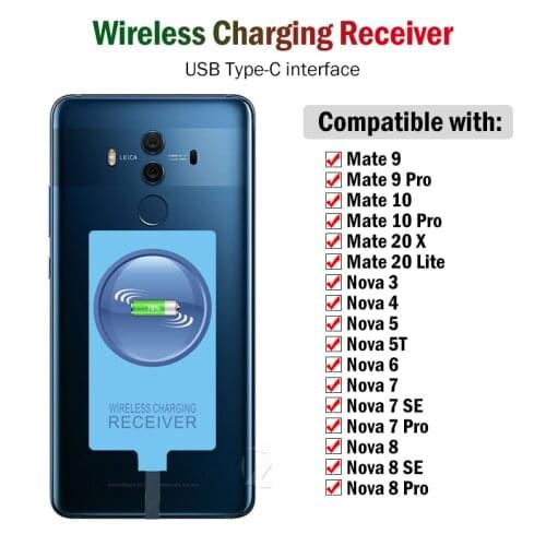 Qi Wireless Charging Receiver for Huawei Mate 9 10 Pro 20 Lite 20X Nova 3 4 5T 5 6 7 8 Pro SE Type-C Adapter USB C Connector
