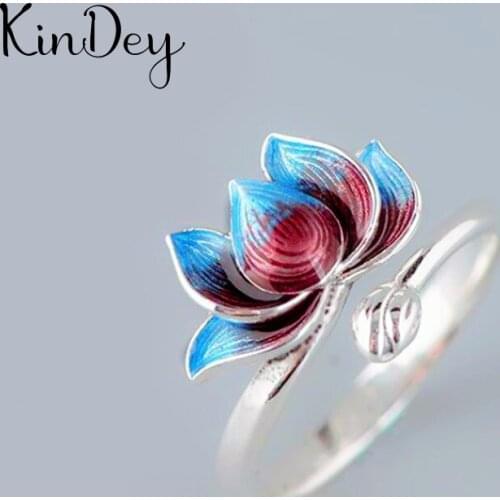 Bohemian Charm Boho Lotus Flower Rings For Women Lover Wedding Bridal Valentines Gifts Men Open Retro Antique Rings 2021