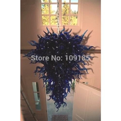 Large Luxury Blue Handmade Borosilicate Glass Chandelier Lighting Hotell Lobby Decoration