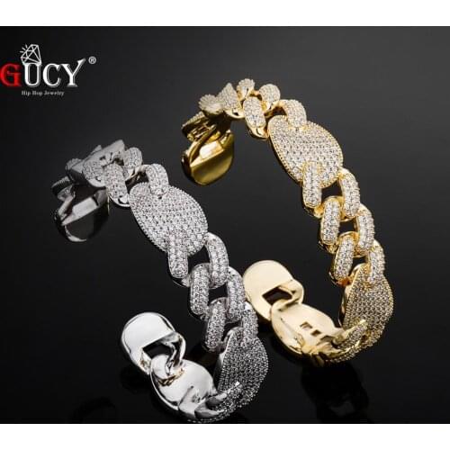 GUCY 16MM Miami Cuban Bracelet Chain Mens Hip Hop Link Solid Back Copper Full Zircon Fashion Rock Jewelry