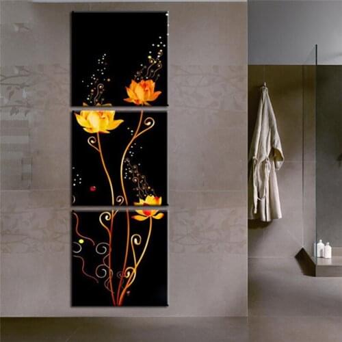 Spray Color Chinese Retro Style Abstract Plant Tree Lotus Purple Flower Landscape Canvas Painting Wall Picture Poster Room Decor