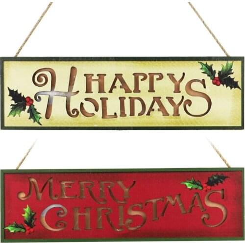 Merry Christmas Wooden Sign with LED Light Hanging Plaque Door Hanger Decoration
