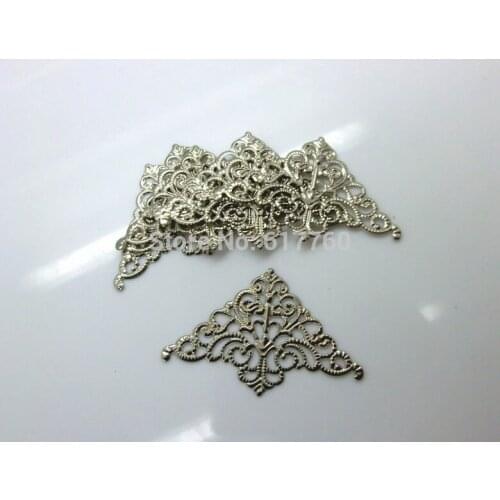 Free shipping-50Pcs Silver Tone Filigree Triangle Wraps Connectors DIY Jewelry Findings 5.1x3.2cm J0033