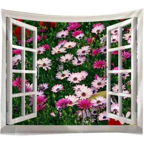 Windows Scenery Tapestry Wall Hanging Cloth Bed Spread Beach Towel Table Cloth Yoga Mat House Decoration Living Room Decoration