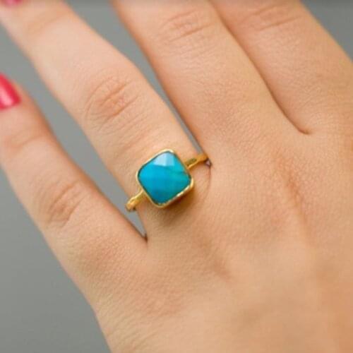 Kallaite Bezel Setting Ring For Woman Female Cute Finger Accessories Cocktail Party Engagement Ring Birthday Gifts