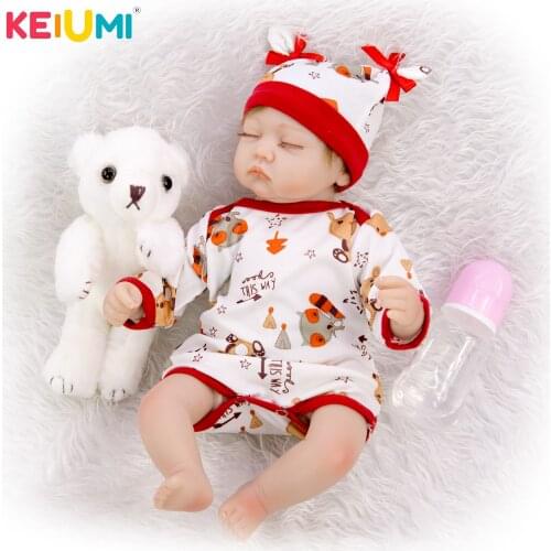 KEIUMI Lovely Closed Eye Doll Reborn Menina 17" 42cm Silicone Reborn Baby Doll With Rooted Hair For Christmas Day Gift