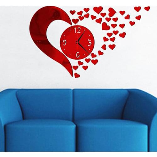 Love Hearts Digital Wall Clock Quartz Kitchen Large Clock 3D DIY Mirror Stickers Big Wall Clocks Home English Letters Gift