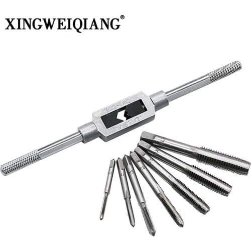 XINGWEIANG 8pcs Thread Metric Machine Hand Screw Thread Plug Taps Set M3 M4 M5 M6 M8 M10 M12with Adjustable Tap Wrench1/16-1/2