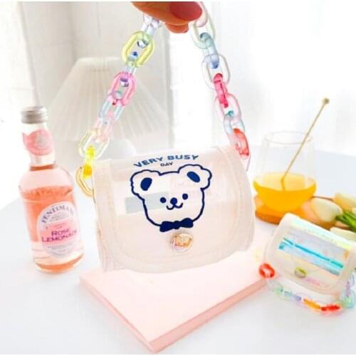 Milkjoy bear coin purse girl heart rainbow chain earphone bag laser mesh cylinder bag