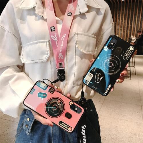 Fashion Blu-ray camera Pattern Phone Case For iPhone 11 Pro X XR XS Max 6 6S 7 8 Plus 5 5S SE case With Long Strap ipone cases