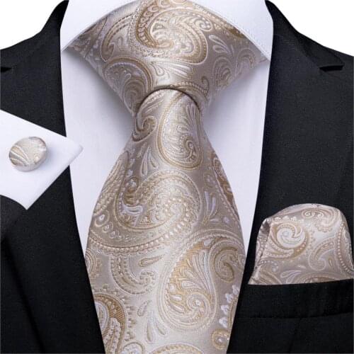 Men Tie Gold Silver Paisley Wedding Tie For Men Hanky CufflinkS Silk Men Tie Set Party Business Fashion DiBanGu Designer MJ-7248