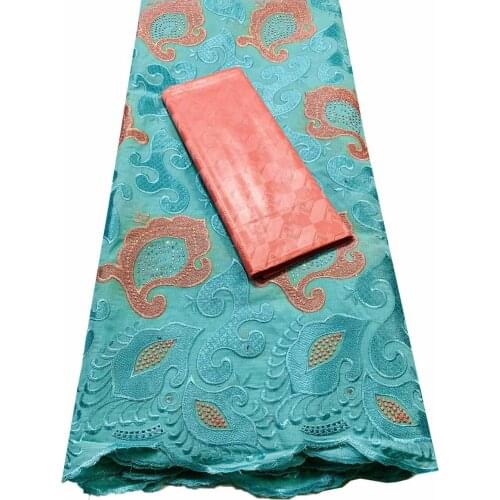 New African Bazin Riche Brode Fabric Combine Swiss Voile Cotton Lace 2021 Damask Guinea Brocade Lace Fabric 2.5+2.5yard VKM031