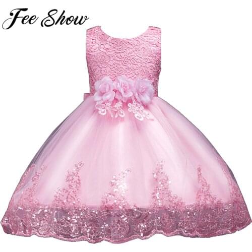 3D Flower Girls Dresses Lace Sequins Embroidered Dress Elegant Kids Dresses for Girls Princess Birthday Wedding Party Costume