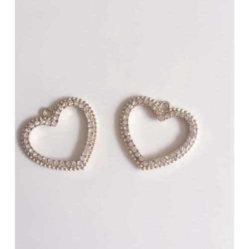 28*30MM 16Pcs/Pack Heart Glass Crystal KC Gold Charms Alloy Beads Jewelry Pendants