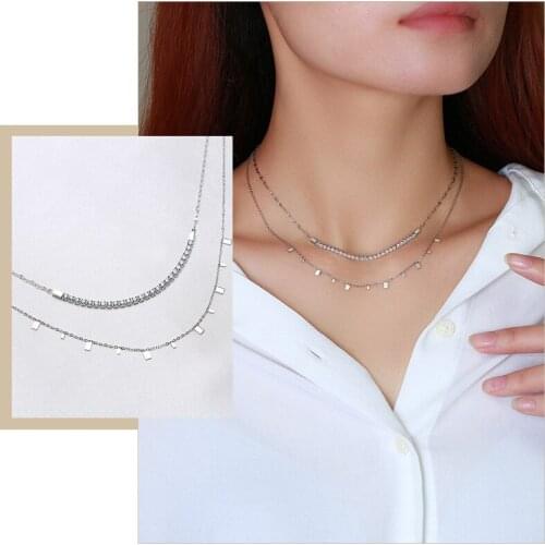 Luxury Double Chain Necklaces for Women,Bling CZ Stone Choker Collar Gifts for Her, Birthday Wedding Party Jewelry