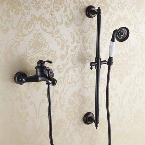 Bathroom Black Shower Set Wall Mounted Shower Mixer Tap Faucet 3-functions Handheld Shower Valve Set Solid Brass Shower Kit