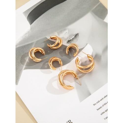 Stillgirl 3Pairs Trendy Studs Earrings for Women Metal Gold Geometric Hip Hop Aesthetic Anillos Set 2021 Korean Fashion Jewelry