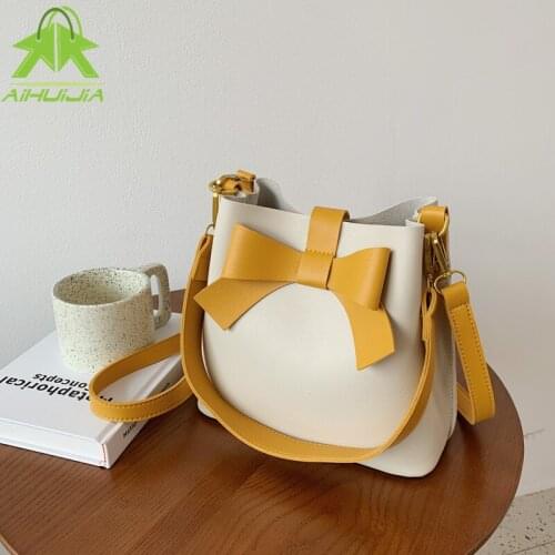 High Quality PU Leather Fashion Shoulder Handbags Female Bow Simple Casual Messenger Bags Elegant Small Crossbody Bags For Women