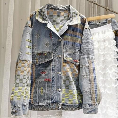 2021 Women Autumn Embroidered Fashion Denim Coats Loose Jeans Coat Women Clothing Jacket Y730