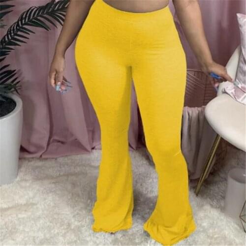 S-3XL Women Flare Pants Full Length Flared Capris Pants Casual Bell Bottom Trousers Elastic Skinny Ladies Long Boot Cut Pants