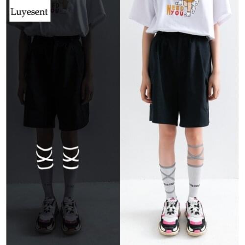 Harajuku Reflective Cool Woman Fashion Socks 2020 Lady Cross Bandage Sport Hipster Rock Casual Mid Sock Hip-hop New Black White