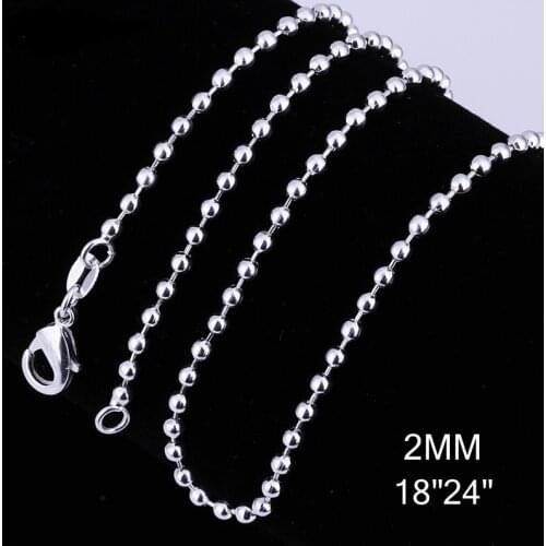 Wholesale 2MM 18''24'' Beaded Necklaces 925 Sterling Silver Simple Fashion Bead Necklace for Women Jewelry Accessories