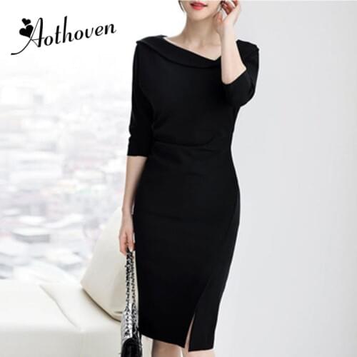 2019 Spring Pencil Dresses Black Wine Red Office Ladies Elegant OL Womens Dress Slim Bandage Bodycon Sexy Party Wrap Midi Dress
