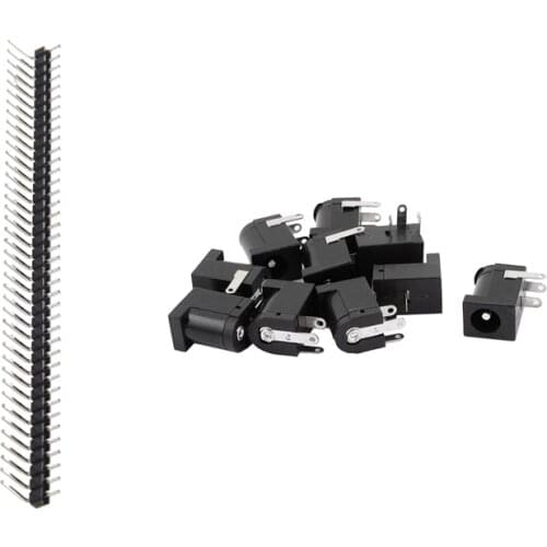 10 Pcs 1 X 40 Pin 2.54mm Pitch Right Angle PCB Pin Headers & 10Pcs 3 Pin 5.5X2.1mm Female DC Power Jack Socket Connector