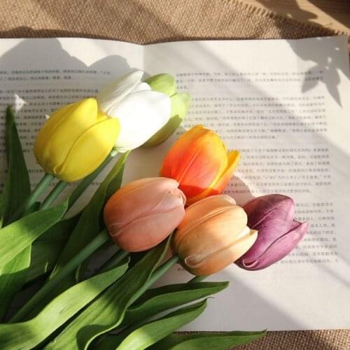 10pcs Long Branch PU Artificial Tulip Flower Latex Real Touch Bouquet for Wedding Decoration Home Garden Decor Flower Tulipes