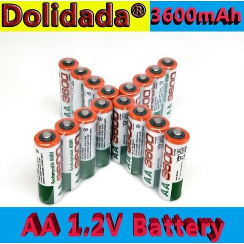 Dolidada 100% new AA battery 3600 mAh rechargeable battery, 1.2V Ni-MH AA battery, suitable for clocks, mice, computers