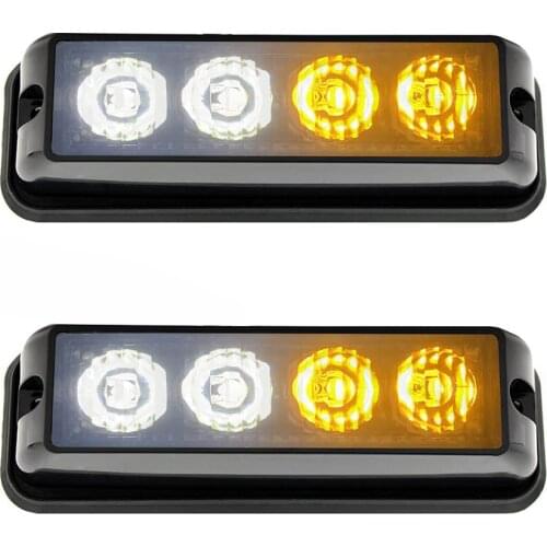 2pcs Surface Mount Car Grille Strobe Light Head 4 LED Emergency Beacon Warning Hazard Flashing Lights Truck side width lamp