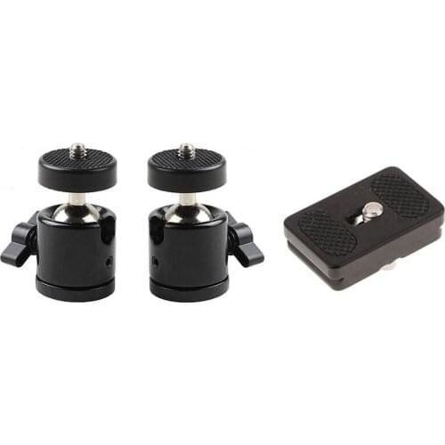 2PCS 1/4 Inch Mini Tripod Ball Head Bracket Holder & 1X PU-25 Universal Mini Arca Swiss Standard QR Quick Release Plate