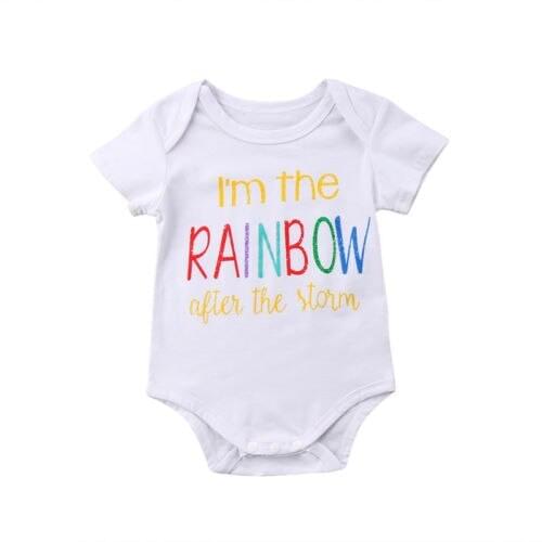 2018 Summer Newborn Kids Baby Boy Girl Rainbow Bodysuits Short Sleeve White Baby Clothes Outfit 0-18M
