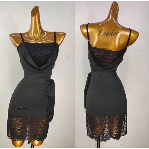 2021 Latin Dance Dress High Stretch Leopard Print Lace Stitching Sexy Latin Practice Dress Chacha Samba Latin Dance Wear DN8890