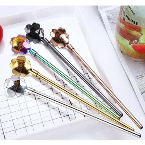 304 Stainless Steel Flower Straw Spoon Milk Tea Long Handle Stirring Stick Sub-Creative Mixing Spoon
