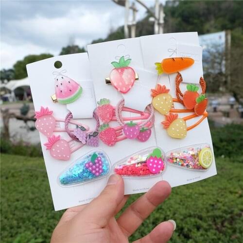 6Pcs/Set Children Cute Candy Cartoon Fruit Hairpins Ornament Hair Clips Girls Elastic Hair Bands Kids Baby Hair Accessories 2021