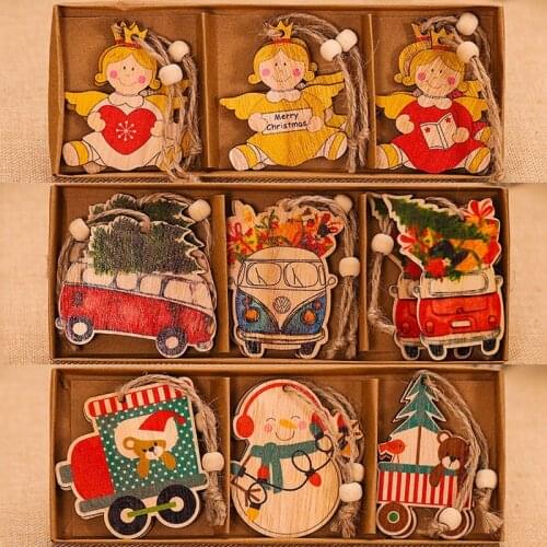 6pcs/lot Christmas Natural Wood Hanging Pendant Ornament For Christmas Tree Hanging Ornaments Merry Christmas Party Home Decor