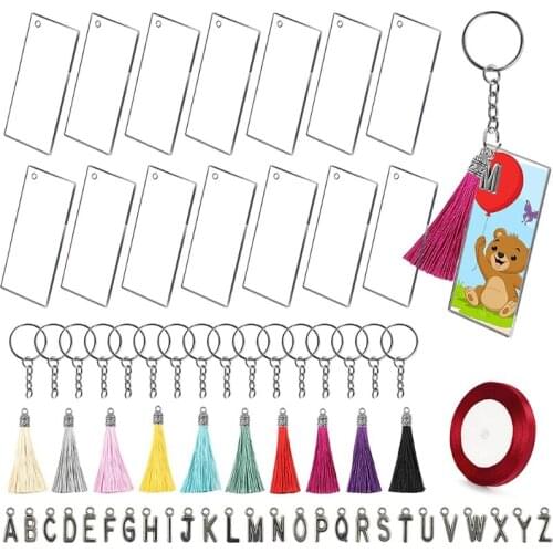 Acrylic Keychain Blank Diy Accessories Transparent Rectangular Acrylic Holiday Decoration Metal Letter Decoration Dropship