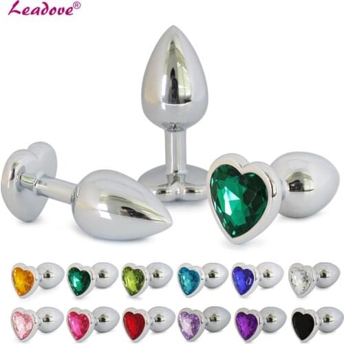 Medium Size Stainless Steel Anal Plug Dildo Anal Beads Crystal Jewelry Heart Butt Plug Stimulator Anal Sex Toys for Women