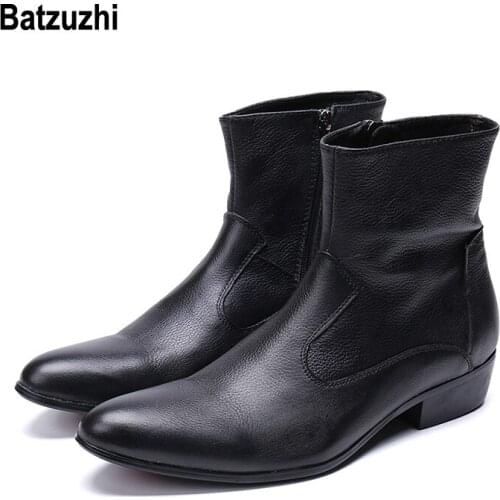 Batzuzhi Western Cowboy Men Boots Ankle Black Genuine Leather Winter Boots Men Safety Shoes botas hombre Cool Big Size US6-12
