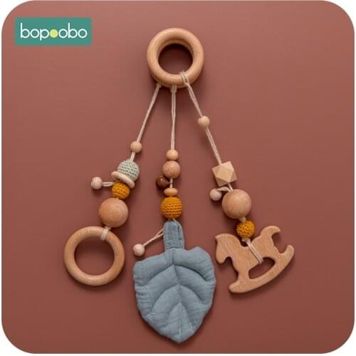 Bopoobo 3pcs/set Beech Animal Teething Wooden Ring Crochet Beads Baby Toys Play Gym Shower Gift Teethers Rattles Montessori Toys