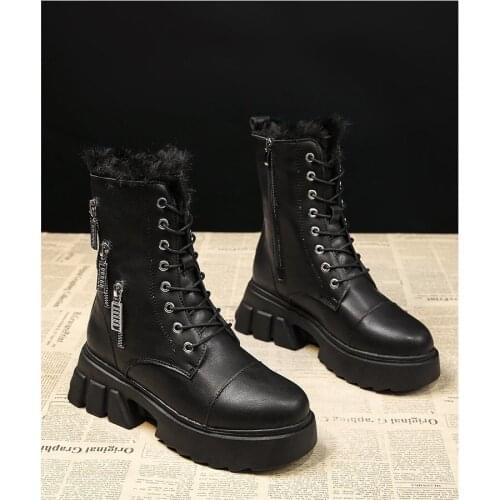 Internal heightening boots thick-soled Martin boots womens boots winter short boots womens tide plus velvet zipper boots short