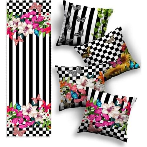 Black Home Special Design 4 Piece Pillow decorate Case and Runner Set By Hand Knitted Handmade 2021 New Cushion High Quality home Decoration