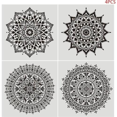 H05B 4pcs Flower Stencil Wall Painting DIY Drawing Template for Floor Tiles Funiture