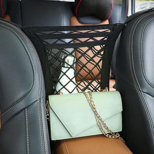 Elastic Car Cargo Net Bag Organizer Storage Between Seat With 4 Car Hooks Plastic Q0K9