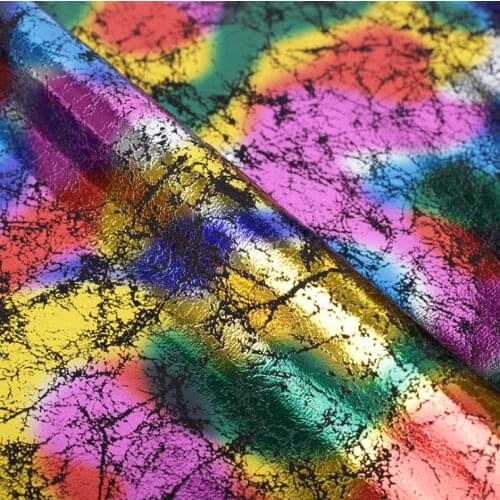 Synthetic PU Hot stamping printing colorful crackle leather material