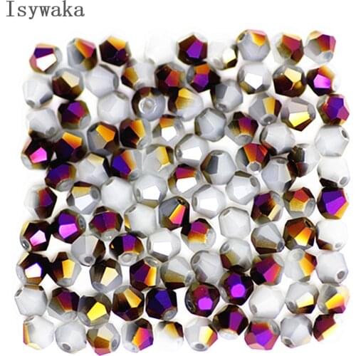 Isywaka 100pcs 4mm Solid White Purple Bicone Austria Crystal Beads charm Glass Beads Loose Spacer Bead for DIY Jewelry Making