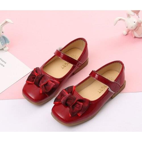 Red Black Girls Shoes Kids Girls Princess Shoes For Party Wedding Big Girl Dress Shoes Childrens Leather Shoes chaussure fille
