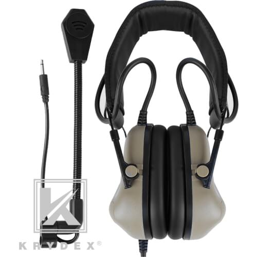 KRYDEX Tactical Communication Headphone w/ Micphone DE Color For Hunting Shooting Military Outdoor Activities Detachable Headset