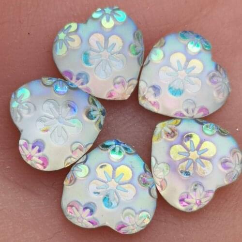 Hot ! 40PCS 12mm AB Resin heart flower Flat back Wedding buttons Child craft DIY